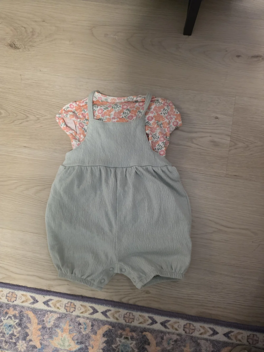 Carter's Sage Green Bubble Romper with Peach Floral Tee